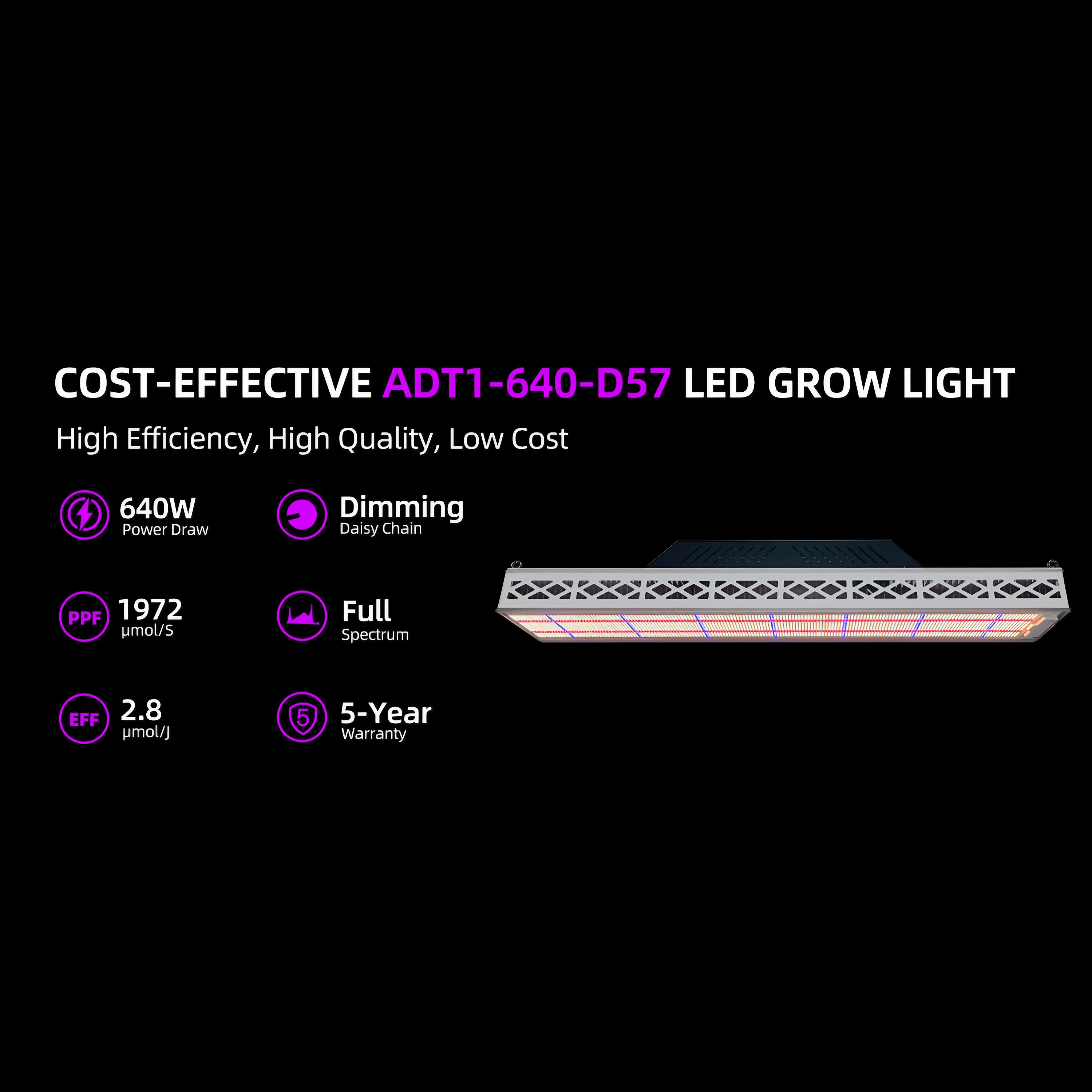 640W LED Grow Light - 46″ Full Spectrum White + 460nm + 660nm + 730nm Top-Fill