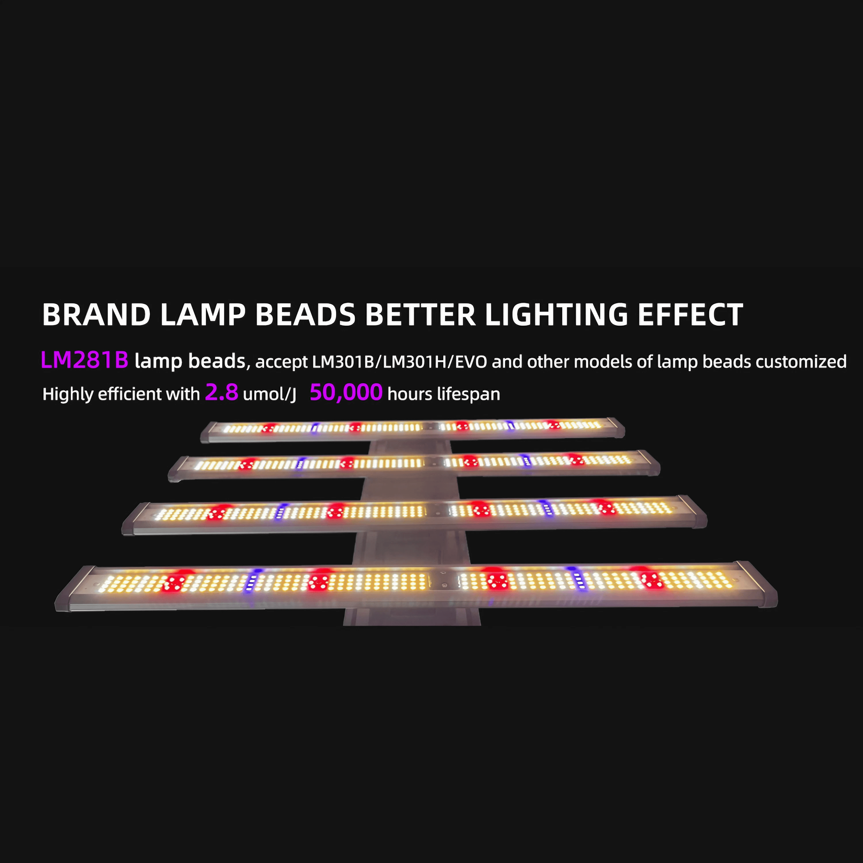 240W LED Grow Light - Full Spectrum White + 460nm + 660nm + 730nm - 2x2ft Coverage - Detachable