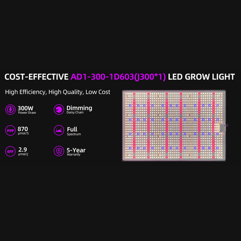300W LED Grow Light - Quantum Board, 3x3ft Coverage, 3000k+6500k+660nm+730nm+460nm