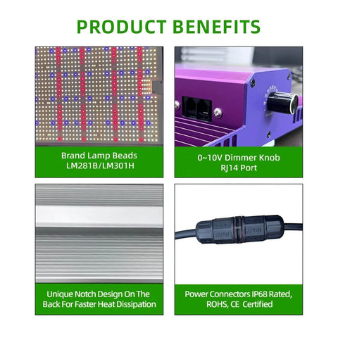 300W LED Grow Light - Quantum Board, 3x3ft Coverage, 3000k+6500k+660nm+730nm+460nm