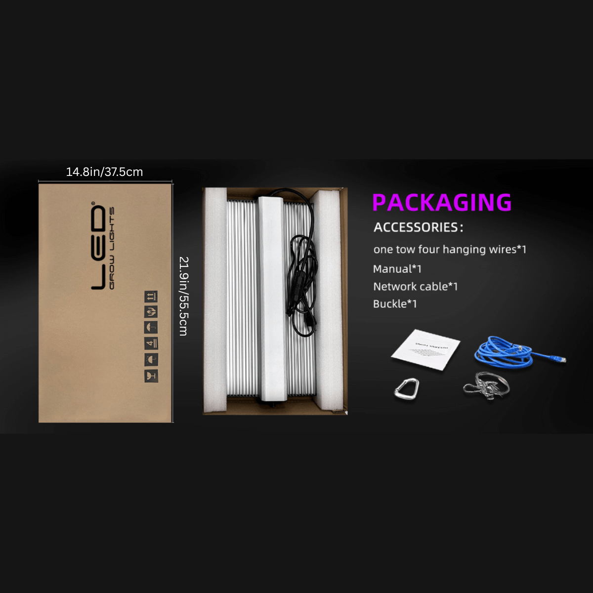 300W LED Grow Light - Quantum Board, 3x3ft Coverage, 3000k+6500k+660nm+730nm+460nm