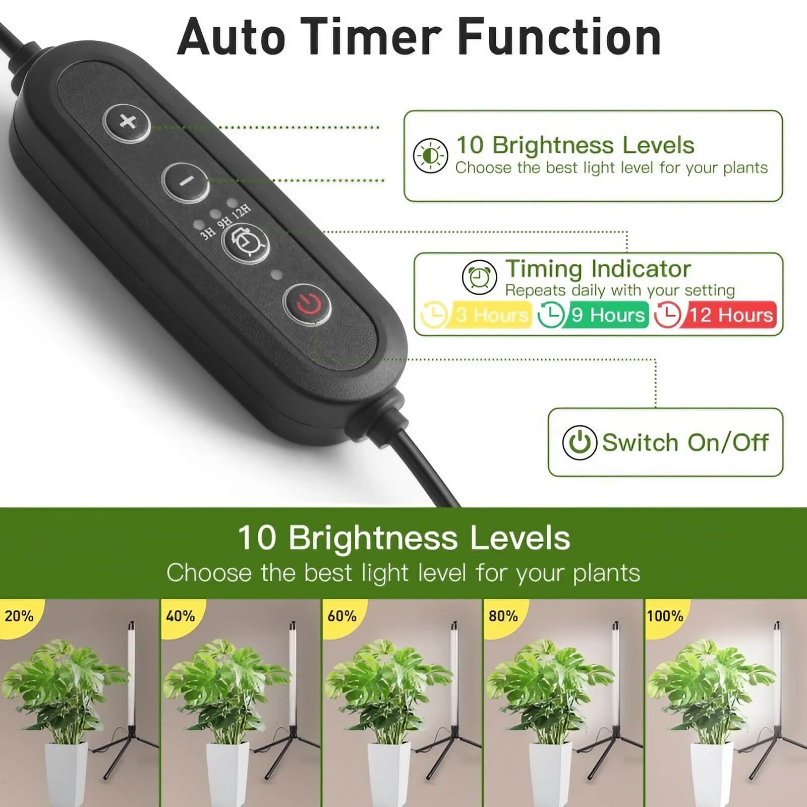 32W Full Spectrum Growing Lamp Lights - Adjustable 3-9-12H Cycle Timer