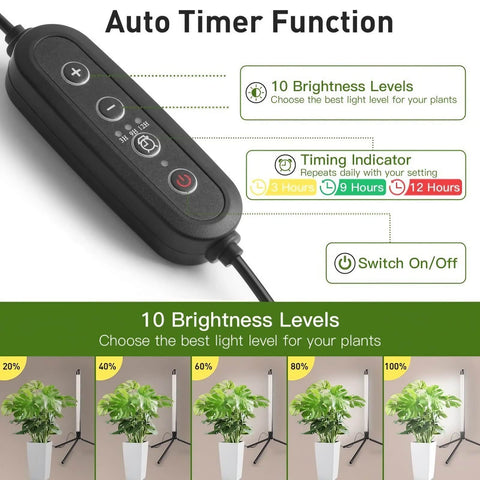 32W Full Spectrum Growing Lamp Lights - Adjustable 3-9-12H Cycle Timer