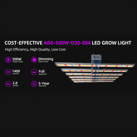 500W LED Grow Light - Full Spectrum - 3x3ft Coverage - Detachable - White + 460nm + 660nm + 730nm
