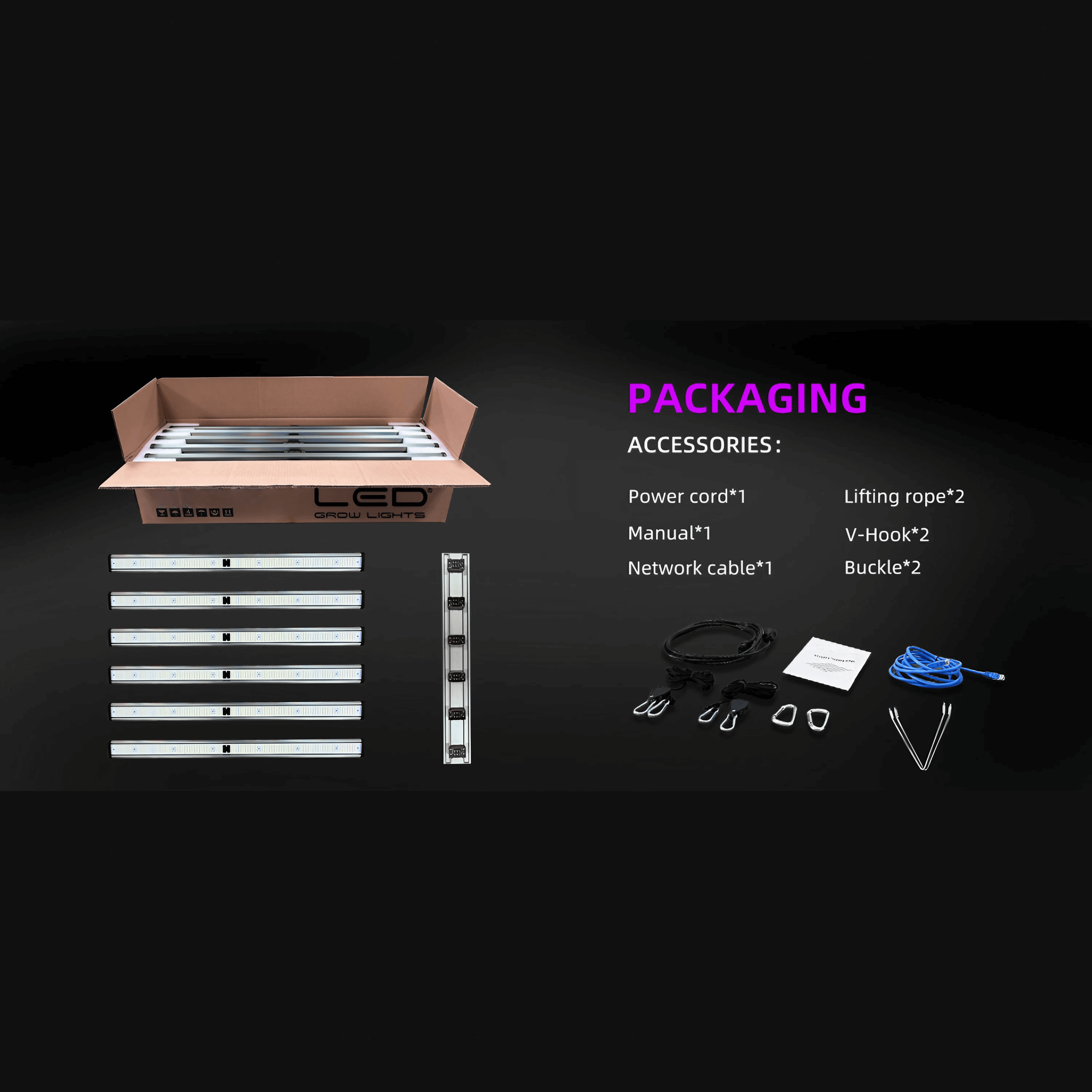 500W LED Grow Light - Full Spectrum - 3x3ft Coverage - Detachable - White + 460nm + 660nm + 730nm