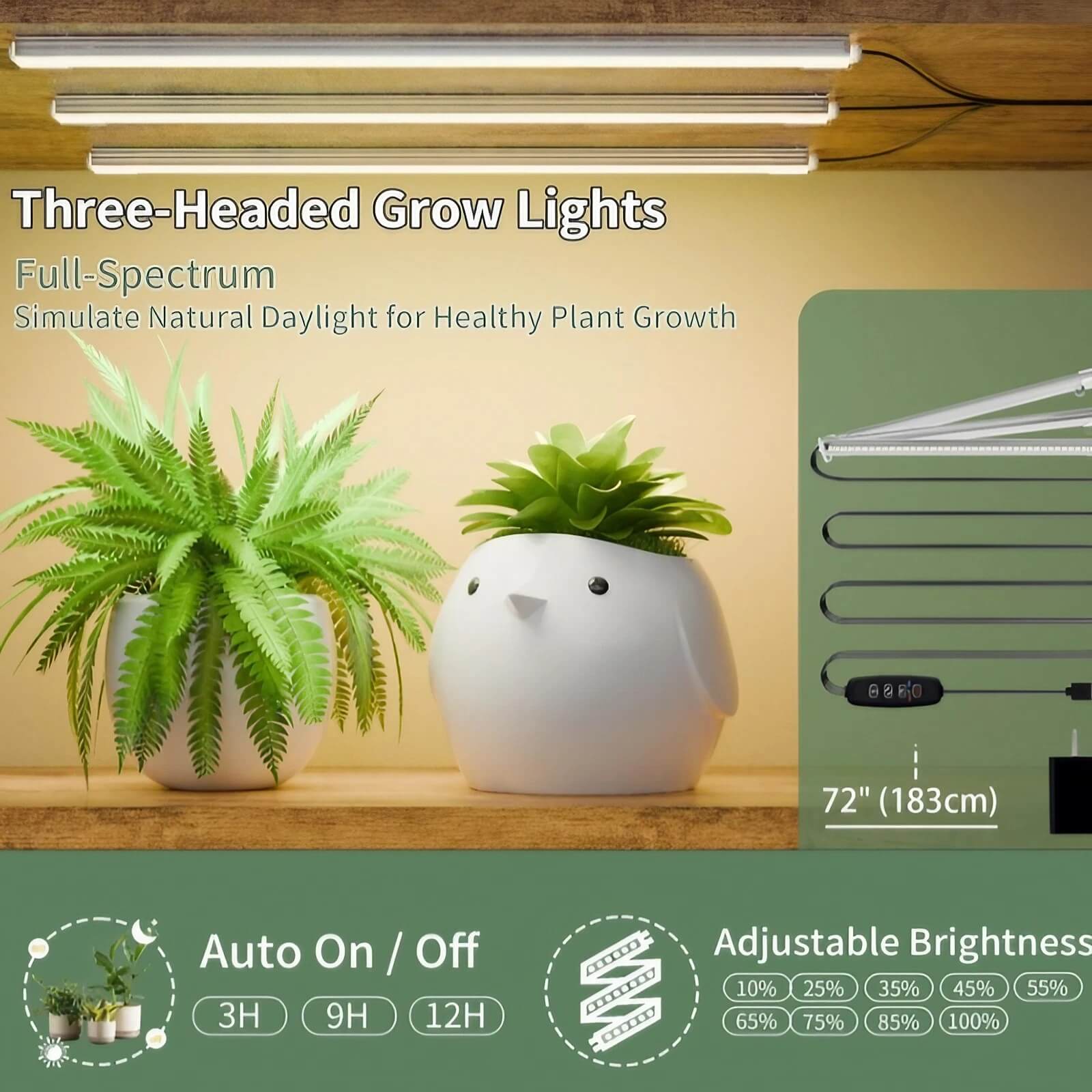 5W Full Spectrum Plant Stand Grow Lights with 3″-9″-12″ Cycle Timer