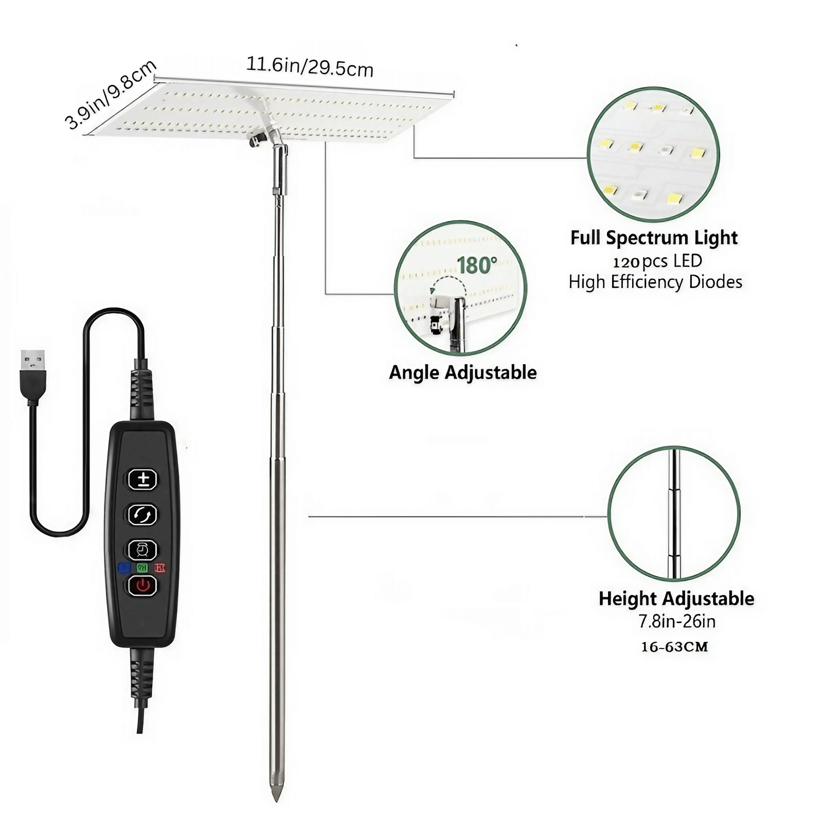 Full Spectrum 10W Tabletop Grow Light - Adjustable 4/8/12 hr Cycle Timer