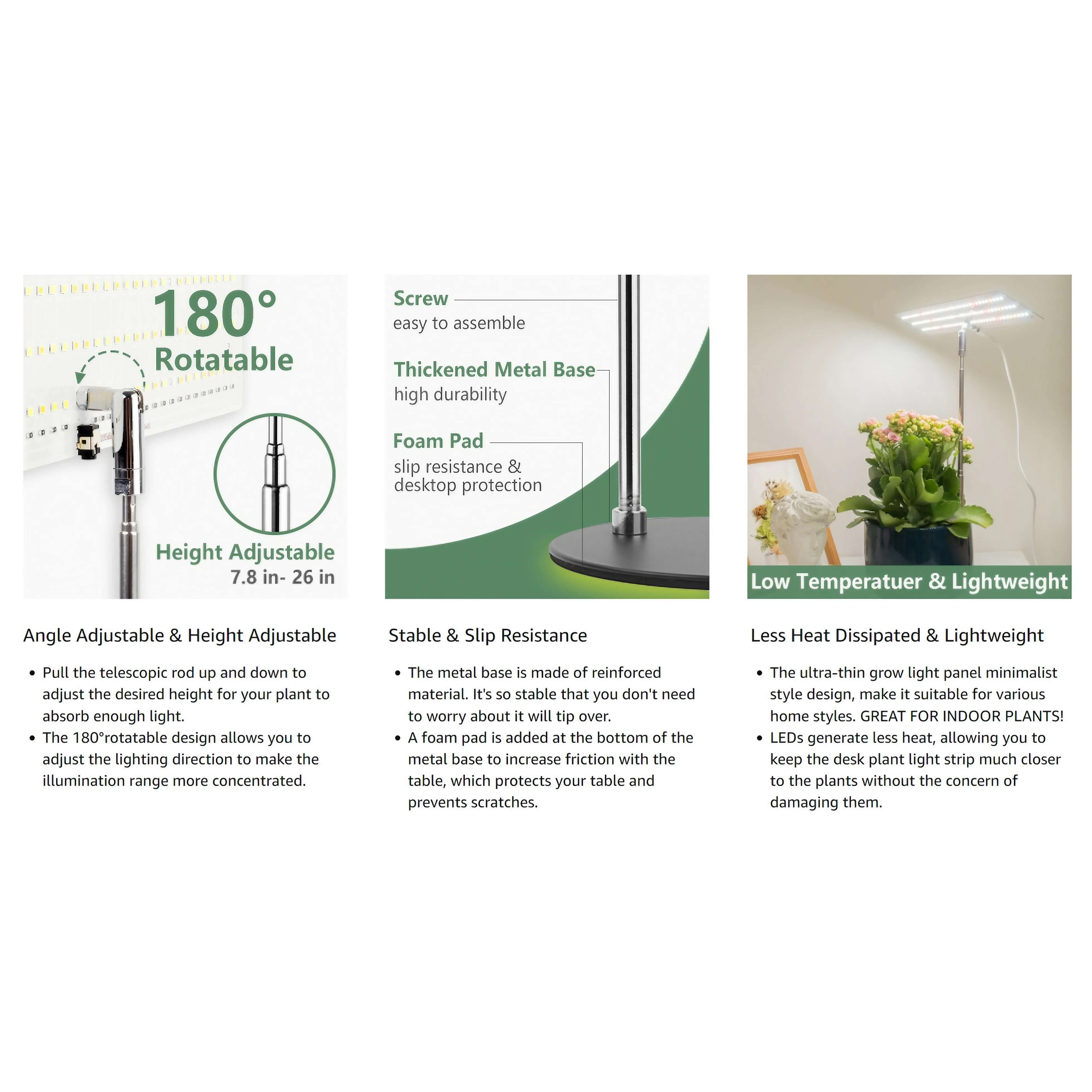 Full Spectrum 10W Tabletop Grow Light - Adjustable 4/8/12 hr Cycle Timer