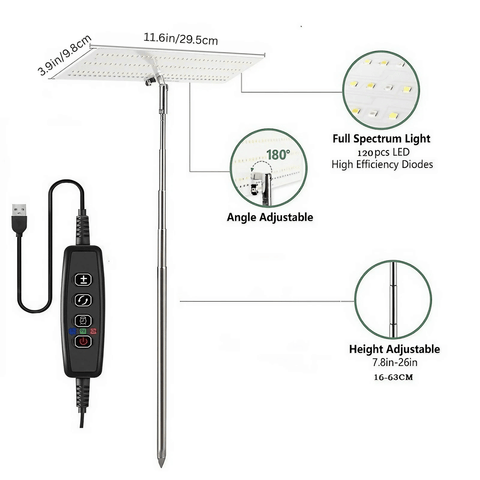 Full Spectrum 10W Tabletop Grow Light - Adjustable 4/8/12 hr Cycle Timer