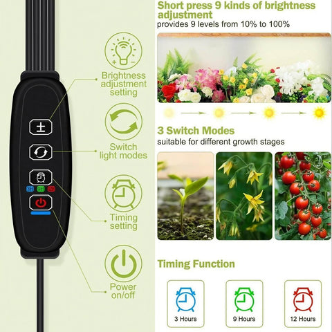 Full Spectrum 11.8W Plant Stand Grow Lights - Timer 3″/9″/12″ Hours