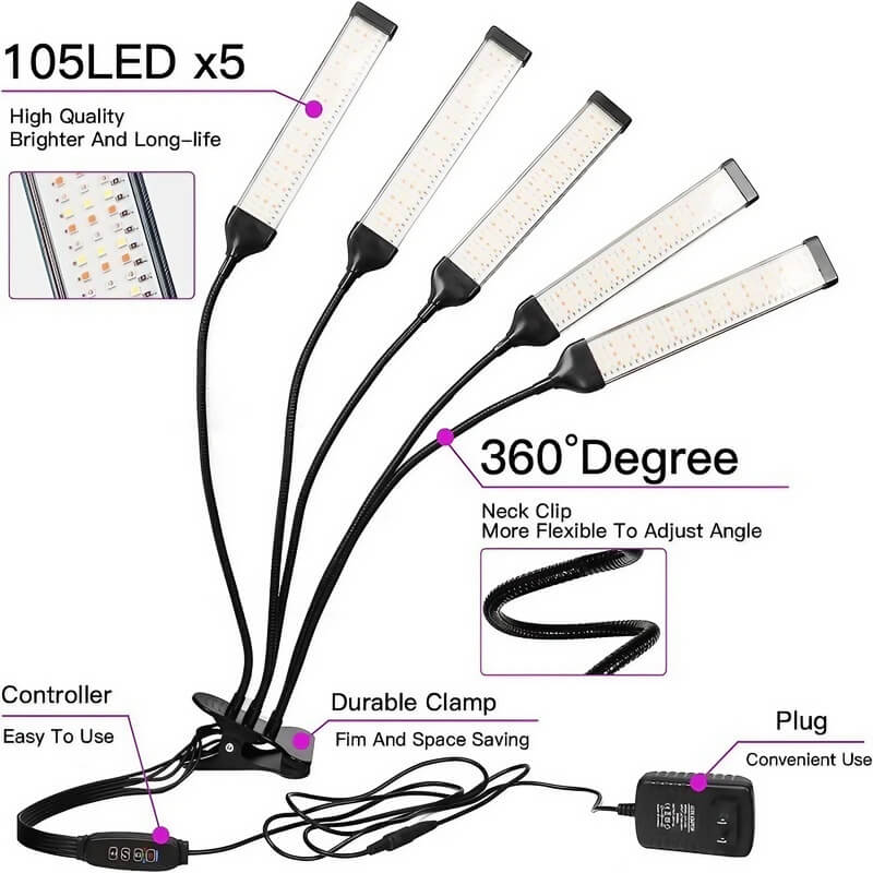 Full Spectrum 13W Tabletop Grow Light with 3-9-12 Hour Timer