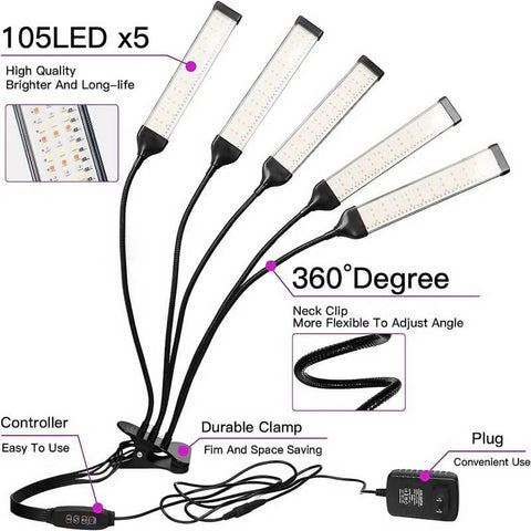 Full Spectrum 13W Tabletop Grow Light with 3-9-12 Hour Timer