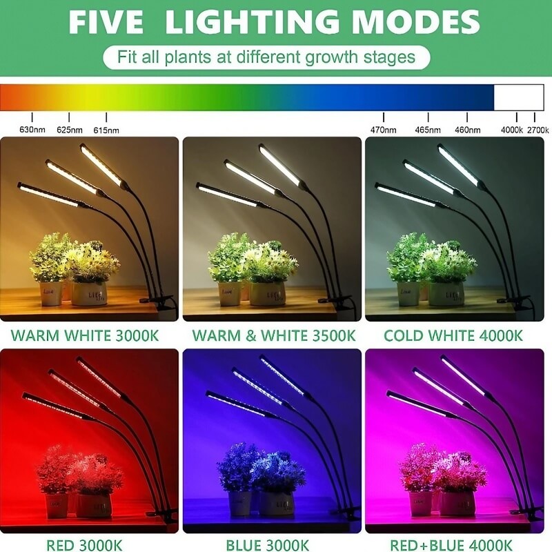Full Spectrum 13W Tabletop Grow Light with 3-9-12 Hour Timer