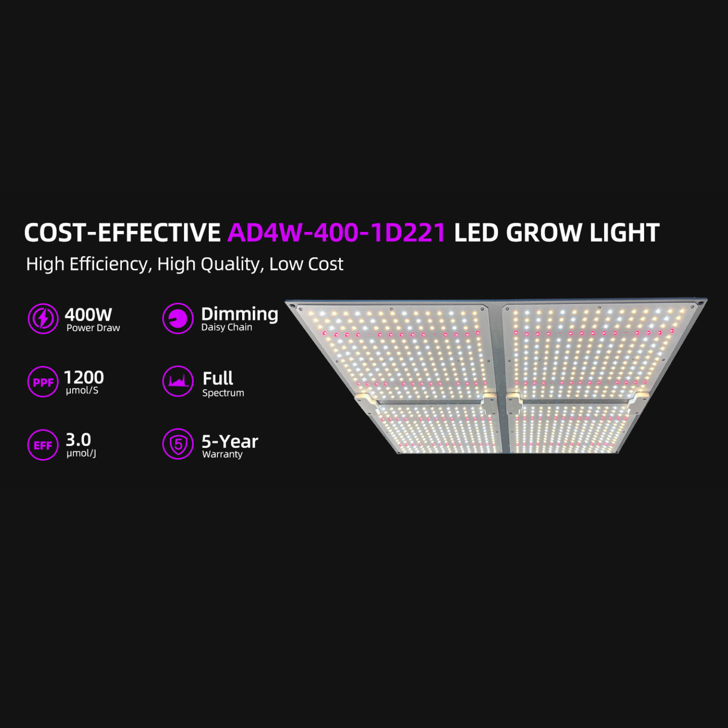 Quantum Board Grow Light - Full Spectrum White 301H +660nm +730nm - Coverage 4x4ft/5x5ft