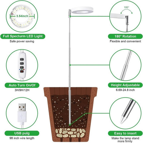 Tabletop Grow Light 5W - Full Spectrum with 3/9/12 Hour Timer