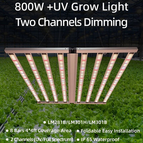 800W+100W(UV) Foldable Grow Light Dual Channel Dimming 4*4(ft)